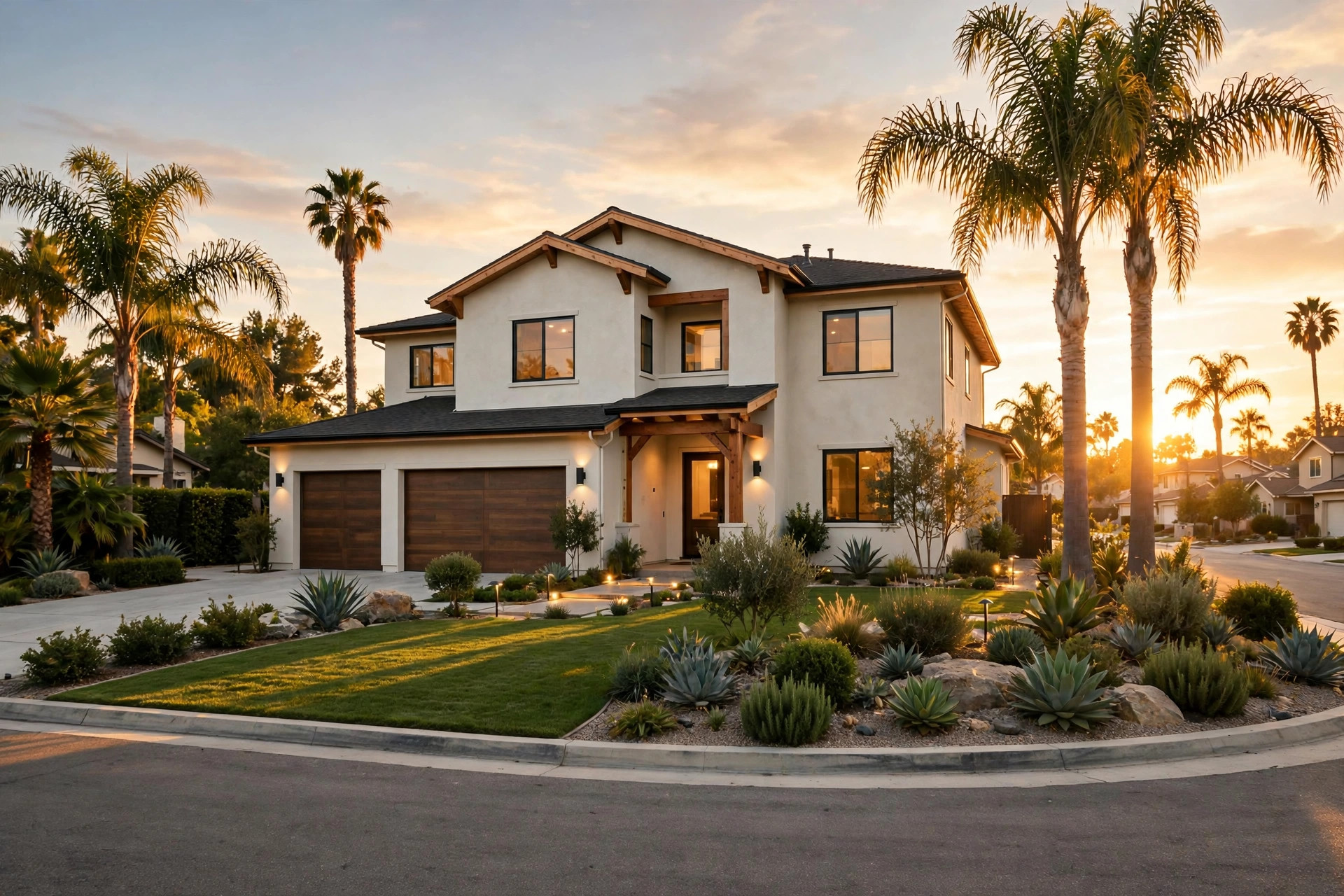 Casa en California al atardecer, revisada en el reporte de propiedades